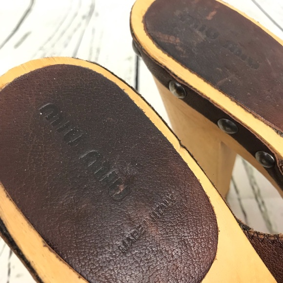 Miu Miu Block Heel Clog open toe leather Platform - Picture 7 of 8